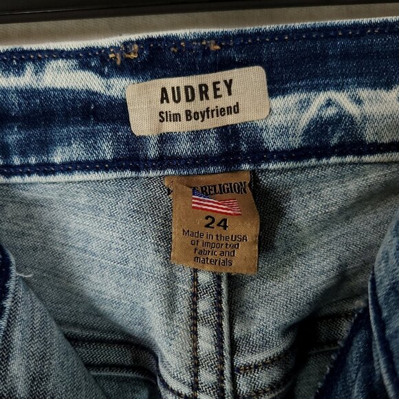 True Religion Audrey Low Rise Jeans Womens 24 Slim Boyfriend Distressed Sequin - Picture 11 of 14